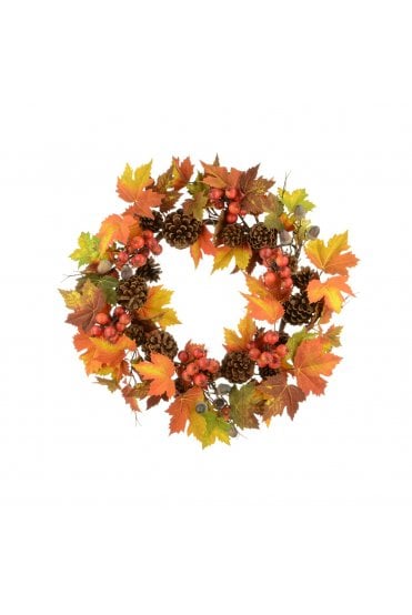 Artificial Autumnal Foliage Wreath With Fruit & Pine Cones