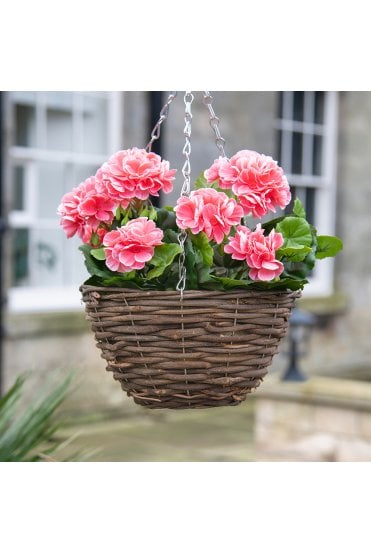 Artificial Geranium Pink Hanging Basket 