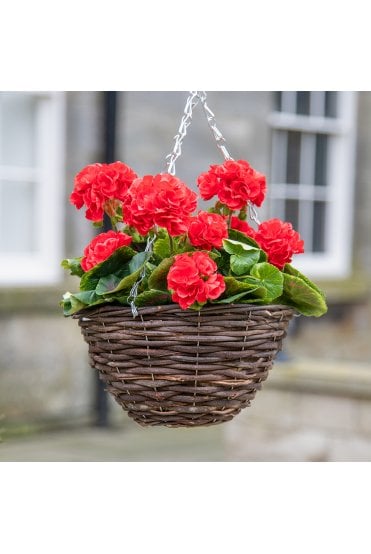 Artificial Geranium Red Hanging Basket 