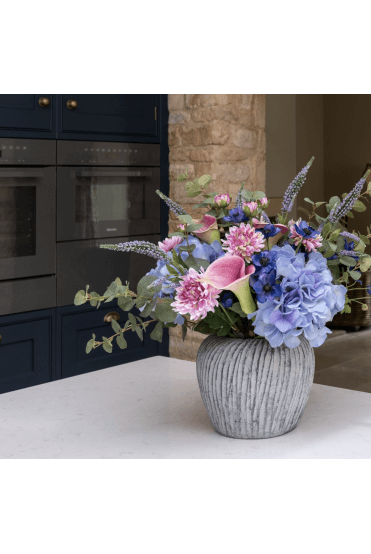 Artificial Hydrangea Arrangement in Grey Vase