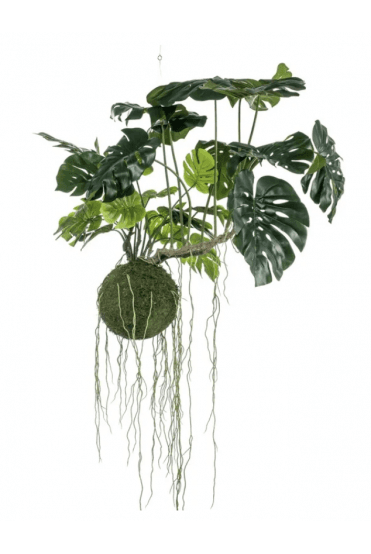 Artificial Monstera moss ball hanging 