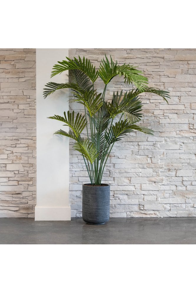 Tall Round Grey Ribbed Planter