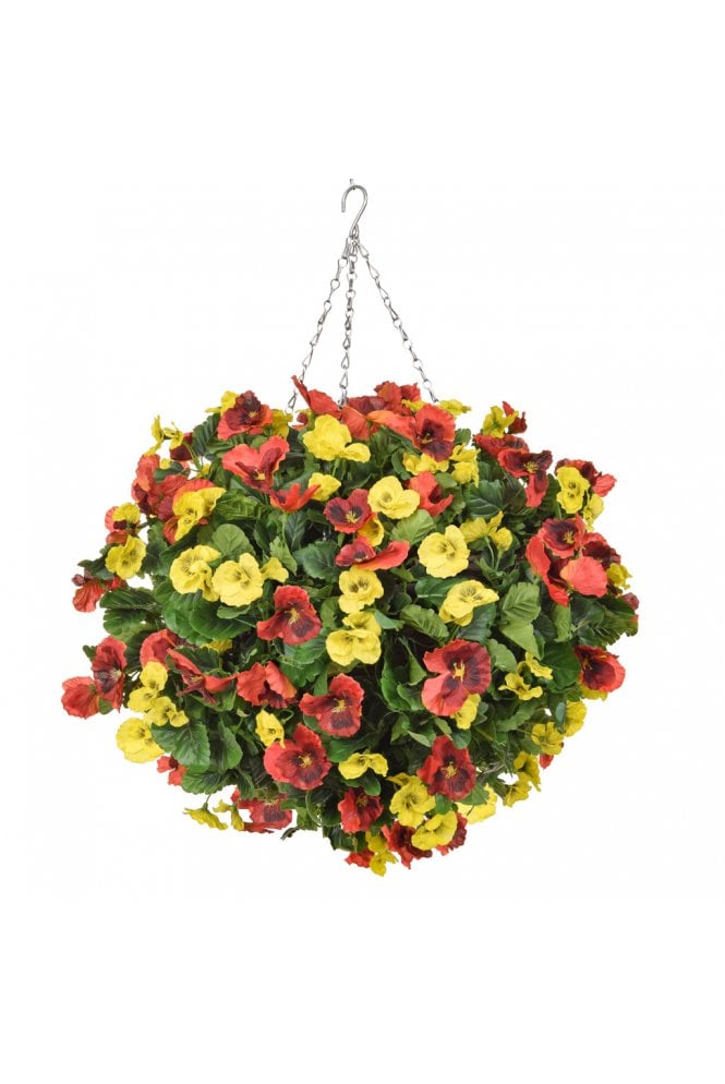 The Artificial Plants Shop Artificial 40cm Large Yellow and Orange Pansy Ball