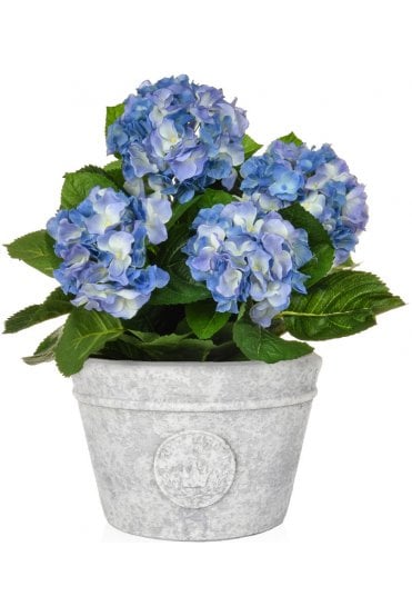 Artificial Blue Hydrangea Arrangement in Grey Pot