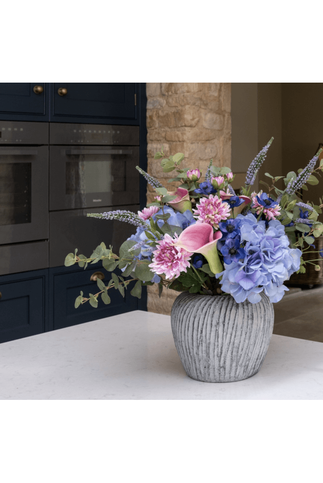 The Artificial Plants Shop Artificial Hydrangea Arrangement in Grey Vase