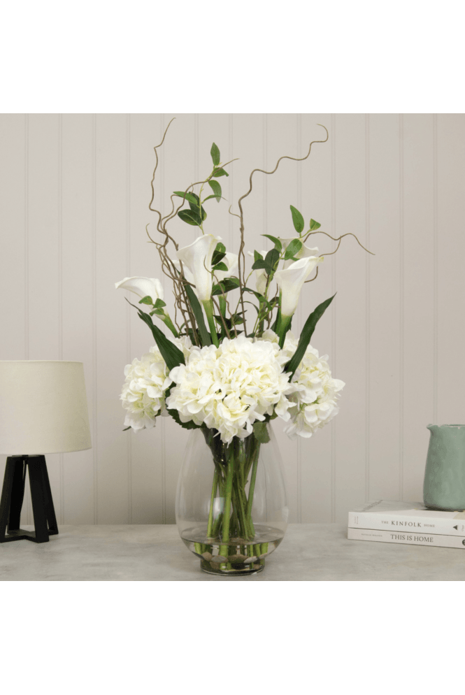 The Artificial Plants Shop Artificial Hydrangea White in Vase 84cm