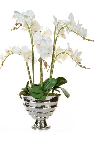 Artificial Orchid In Silver Look Bowl