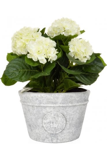 Artificial White Hydrangea Arrangement in Grey Pot